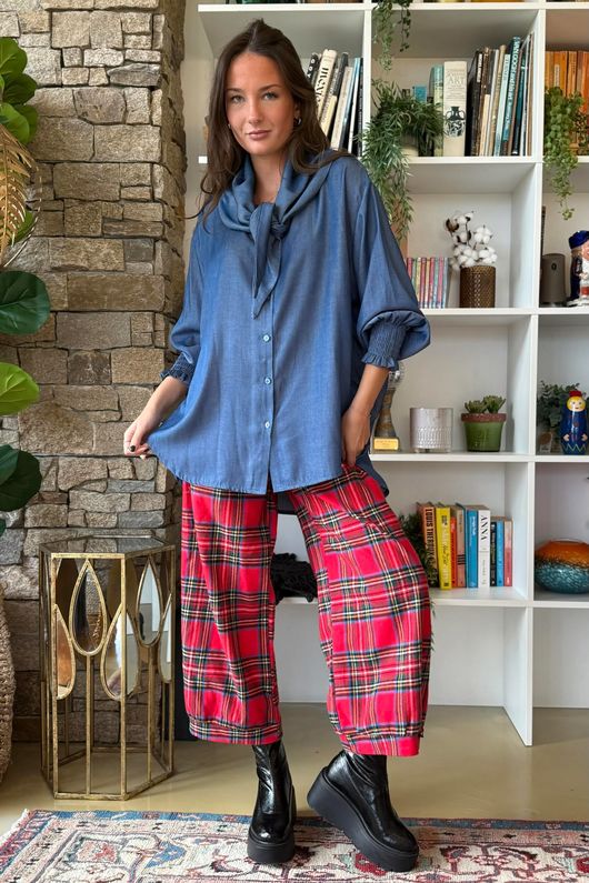 Perfect Chambray Denim Neckerchief Blouse Dark